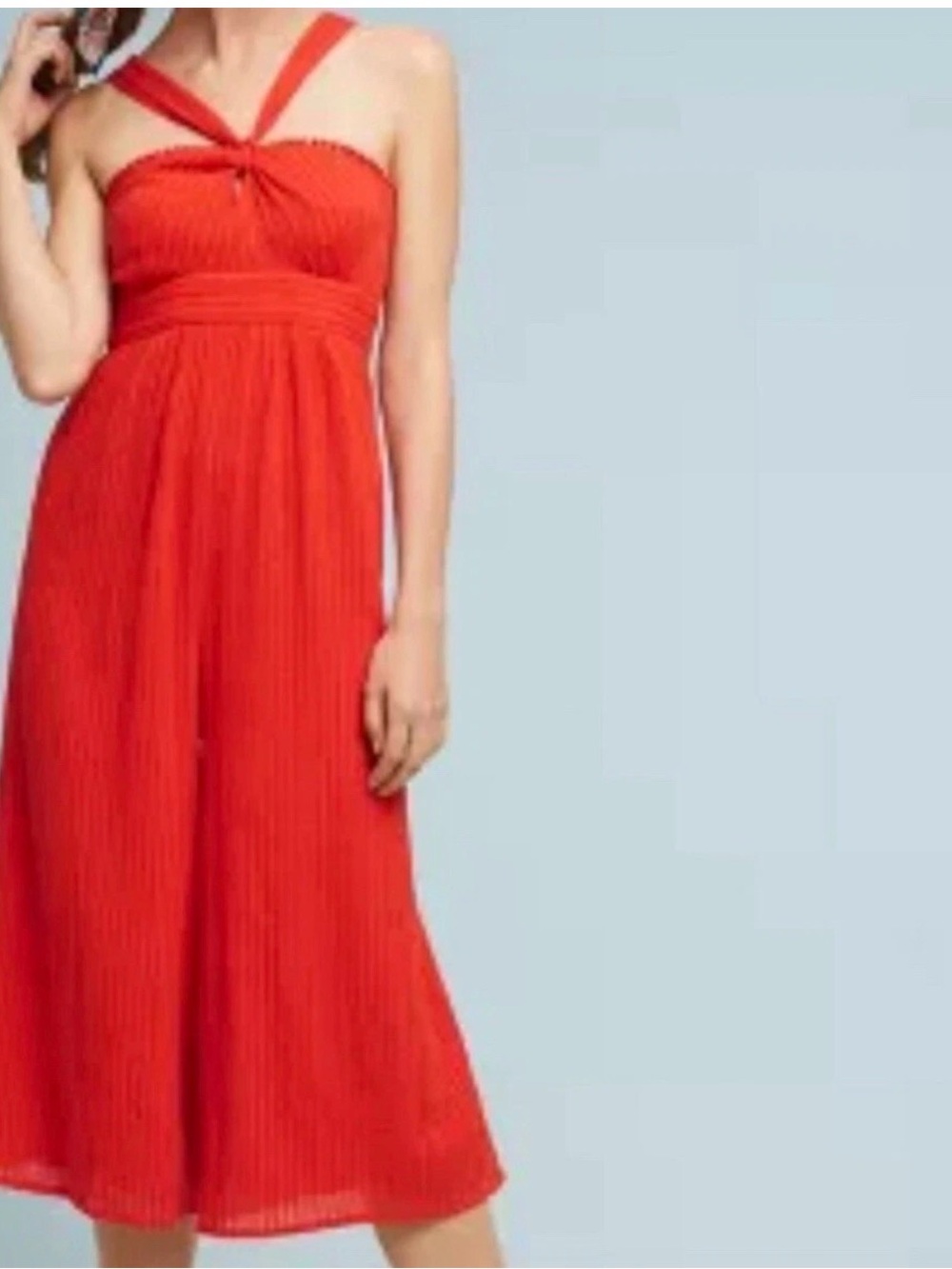 Maeve Red Pleated Strappy Midi Dress